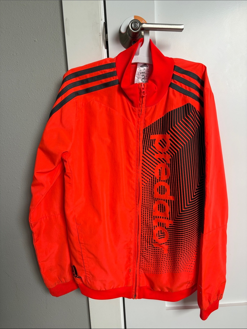 Adidas Boys Neon Orange Athletic Zip-Up Jacket